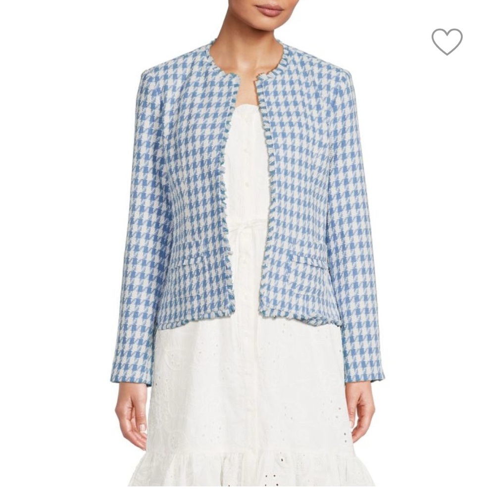 Nanette Lepore Cayman Blue and White Houndstooth Tweed Blazer